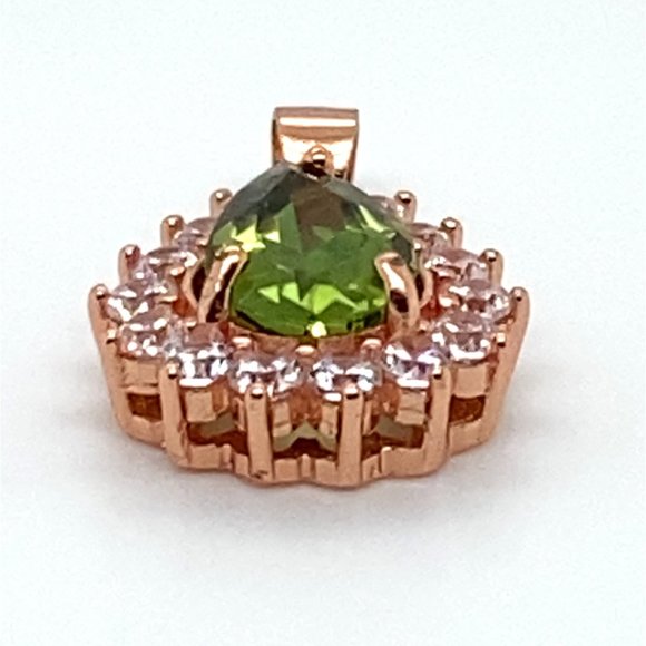 Green Tourmaline 1.30ct Rose Gold Finish Solid 925 Sterling Silver Pendant - Picture 5 of 7